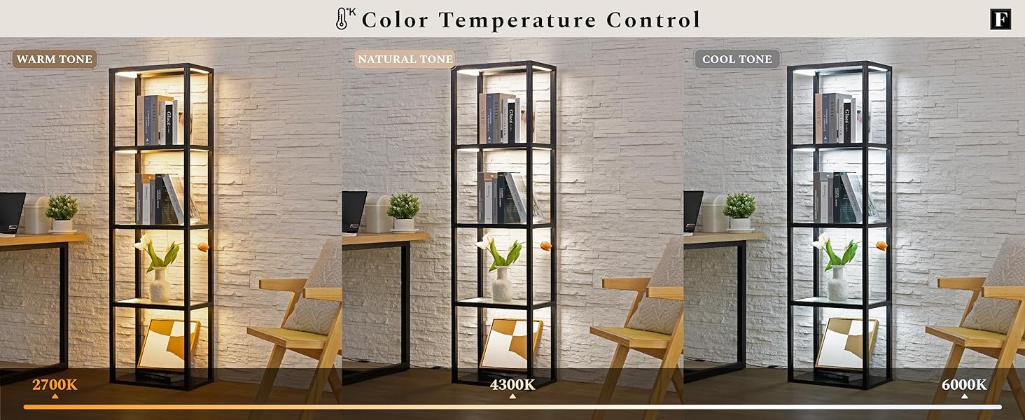 FENLO Fantasy Plus Pro - 66" Glass Display Cabinet with Dimmable LED Floor Lamp, Curio Cabinet with Adjustable Color Temperatures, Open Display Shelf for Bedroom Decor, Long Lasting LED