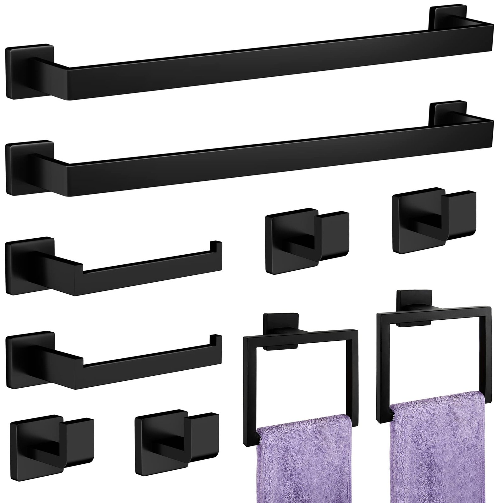 10-Pieces Matte Black Bathroom Accessories Set