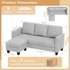 3 Seat L-Shaped Sofa 